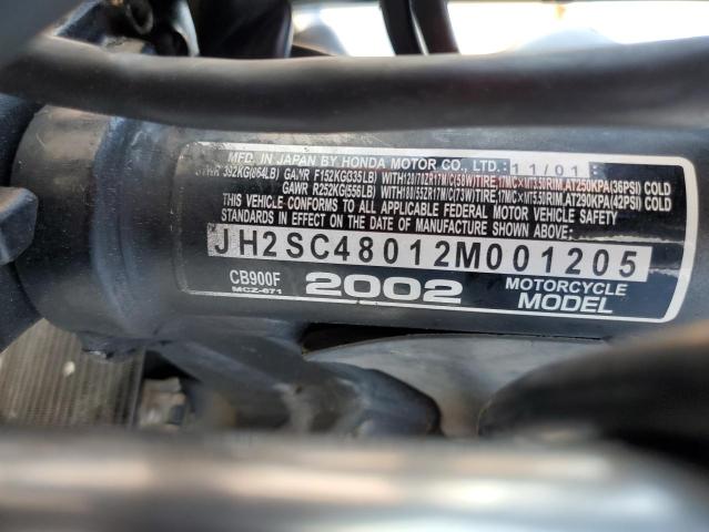 2002 HONDA CB900 F JH2SC48012M001205