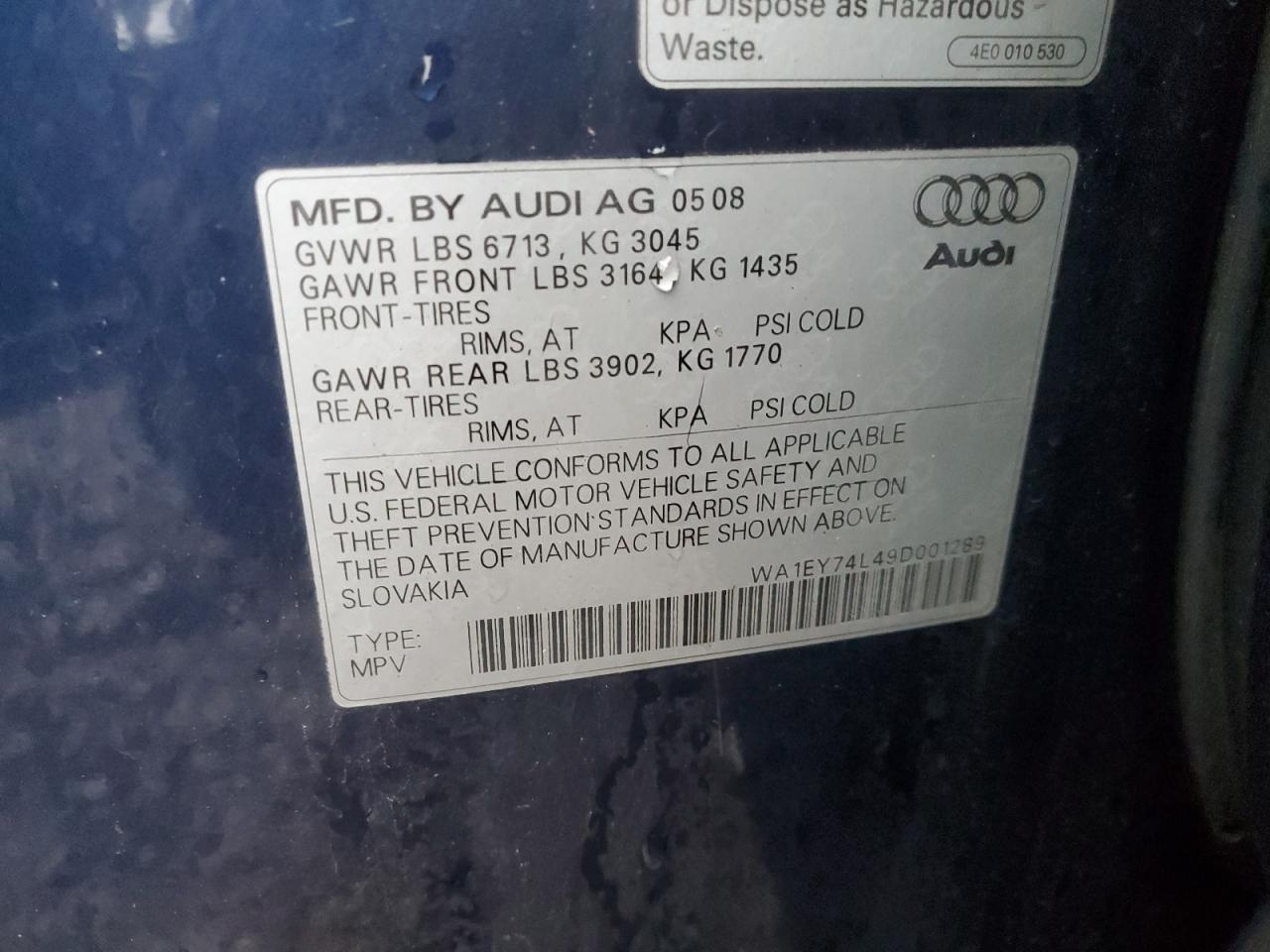 Lot #3033305826 2009 AUDI Q7 3.6 QUA