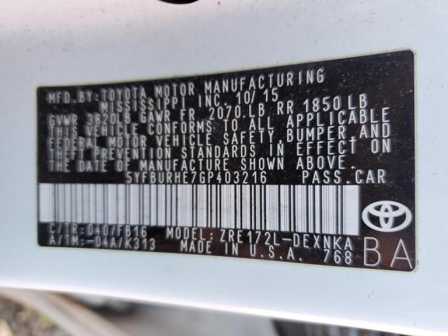 2016 TOYOTA COROLLA L - 5YFBURHE7GP403216