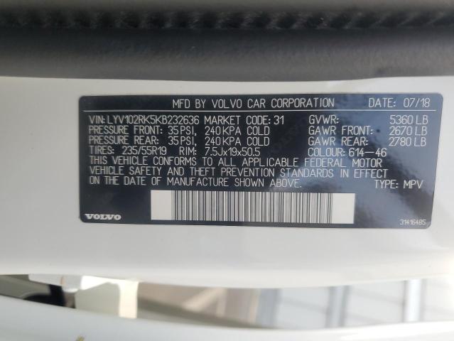 2019 VOLVO XC60 T5 LYV102RK5KB232636