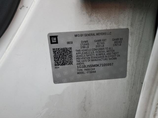 2019 CHEVROLET CRUZE - 1G1BJ5SM0K7105997