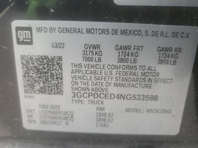 2022 CHEVROLET SILVERADO - 3GCPDCED4NG533598
