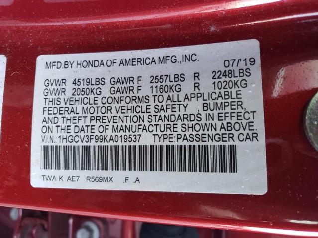 2019 HONDA ACCORD TOU - 1HGCV3F99KA019537