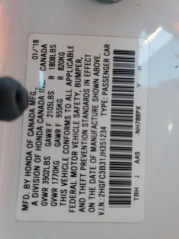 2018 HONDA CIVIC EX - 2HGFC3B31JH351234