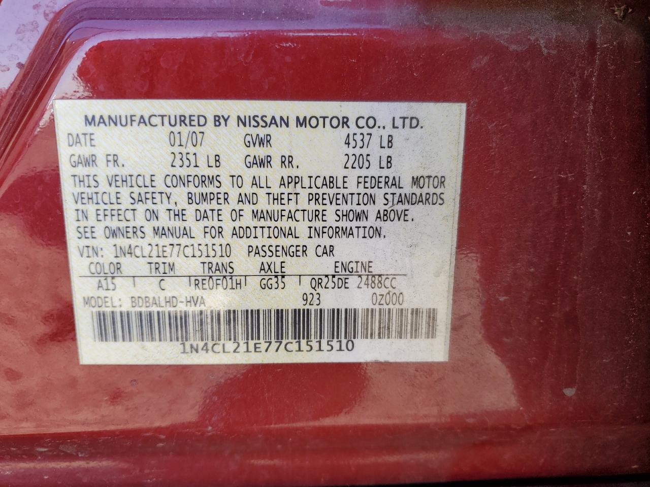 Lot #3051343660 2007 NISSAN ALTIMA HYB