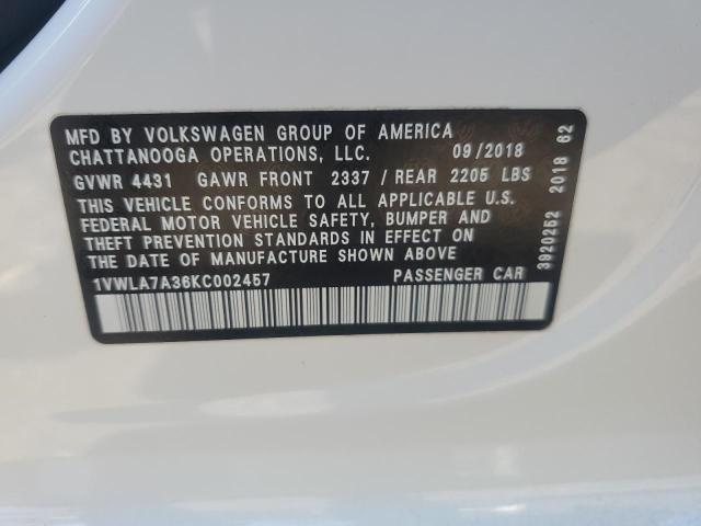2019 VOLKSWAGEN PASSAT WOL - 1VWLA7A36KC002457
