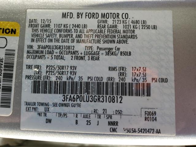 VIN 3FA6P0LU3GR310812 2016 FORD FUSION no.12