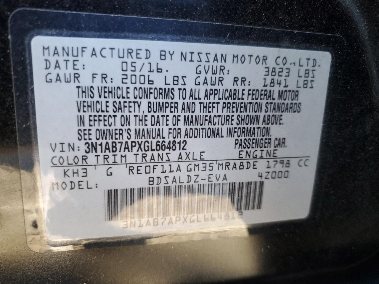 Lot #3037224497 2016 NISSAN SENTRA S