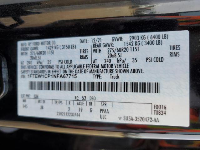 2022 FORD F150 SUPER - 1FTEW1CP1NFA67715