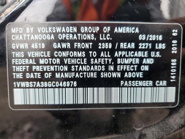 VIN 1VWBS7A38GC046976 2016 VOLKSWAGEN PASSAT no.12