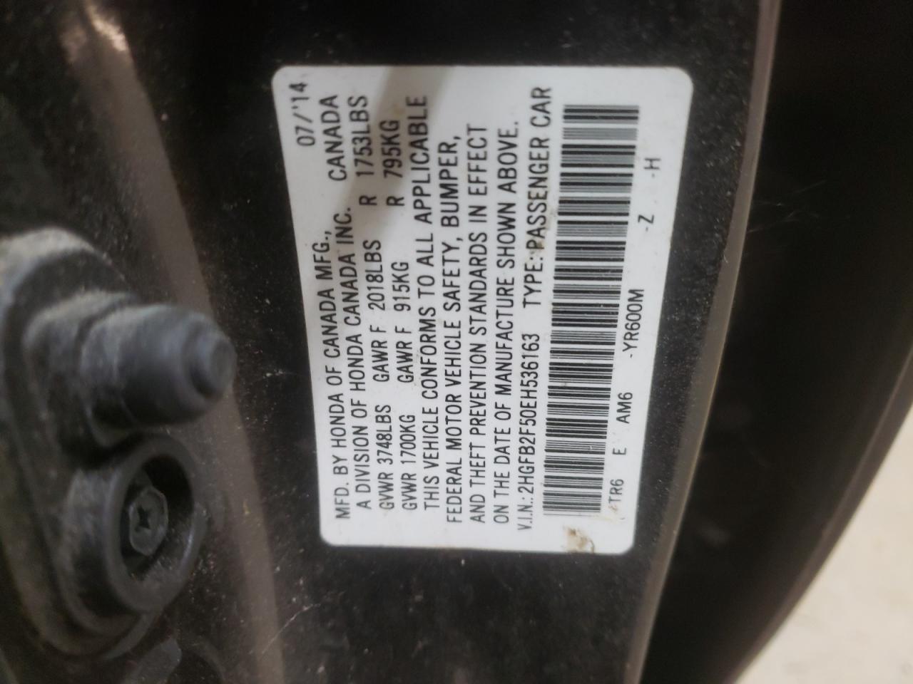 Lot #3024966400 2014 HONDA CIVIC LX