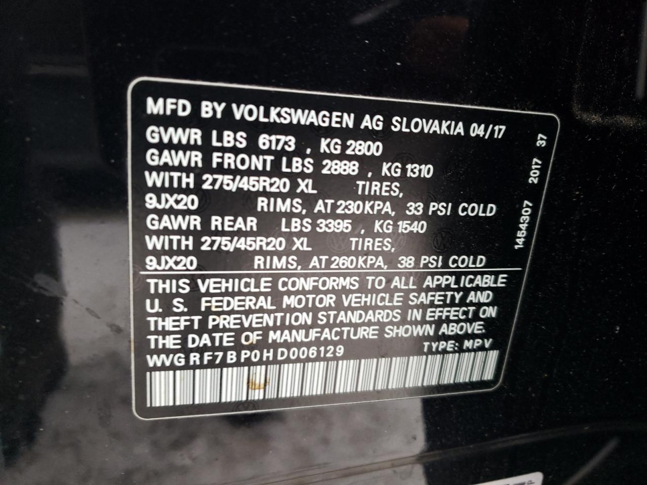 Lot #3036775053 2017 VOLKSWAGEN TOUAREG WO