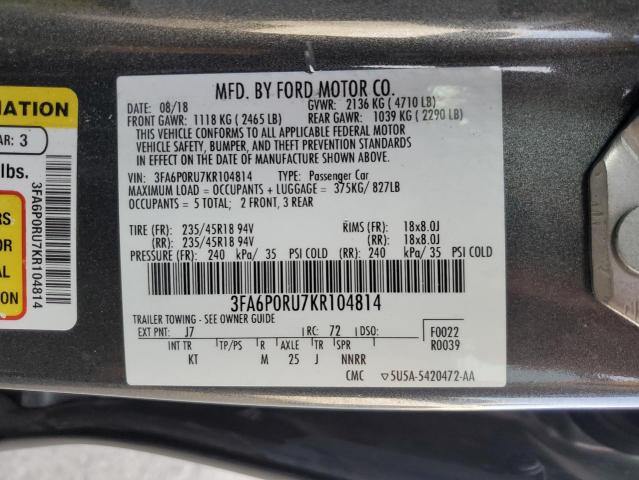 VIN 3FA6P0RU7KR104814 2019 FORD FUSION no.12