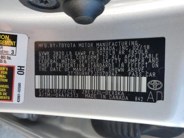 2018 TOYOTA COROLLA L - 2T1BURHE7JC070247