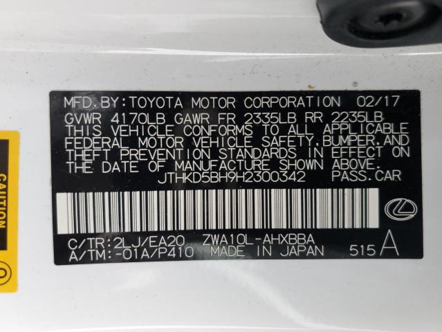 2017 LEXUS CT 200 JTHKD5BH9H2300342