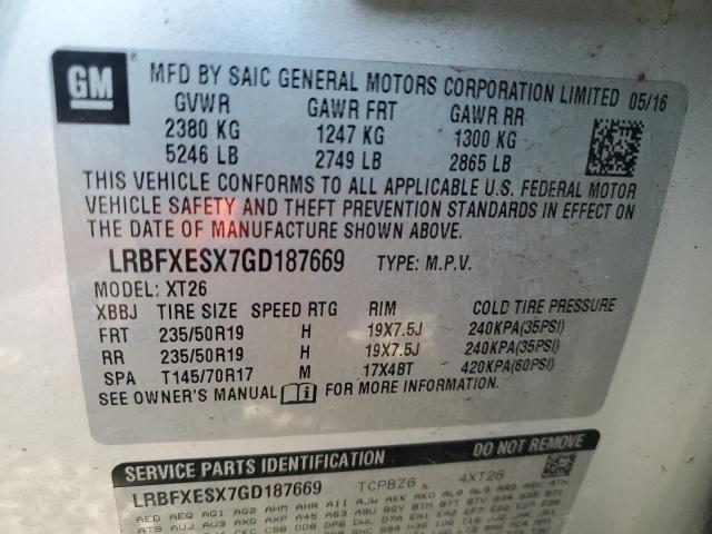 VIN LRBFXESX7GD187669 2016 BUICK ENVISION no.14