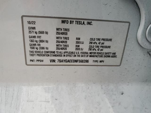 2022 TESLA MODEL Y - 7SAYGAEE0NF568396