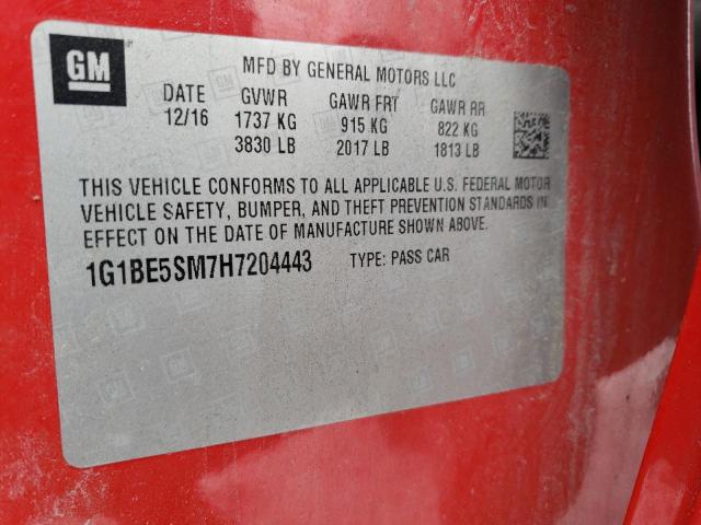 2017 CHEVROLET CRUZE LT - 1G1BE5SM7H7204443