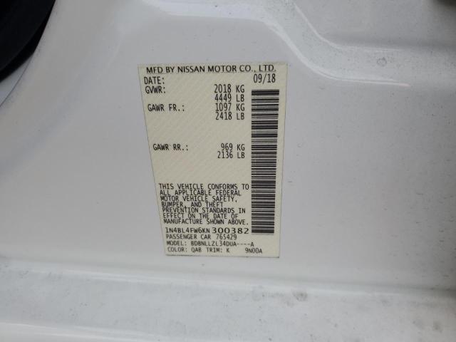 2019 NISSAN ALTIMA PLA - 1N4BL4FW6KN300382