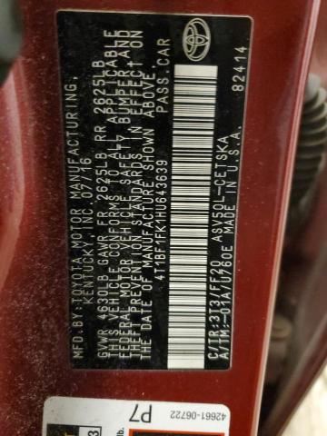 2017 TOYOTA CAMRY LE - 4T1BF1FK1HU643639
