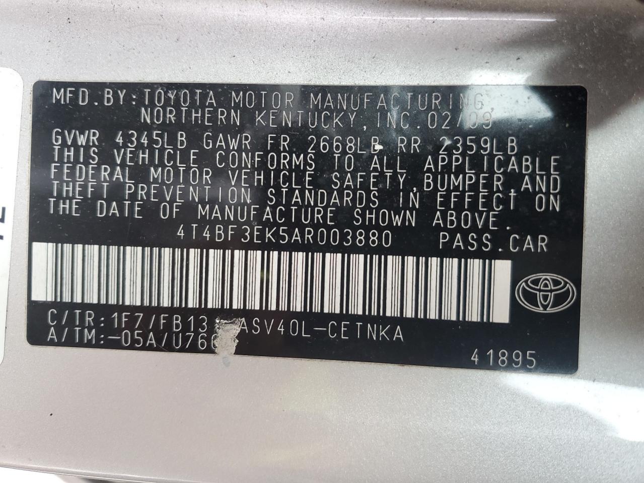 Lot #3030696120 2010 TOYOTA CAMRY BASE