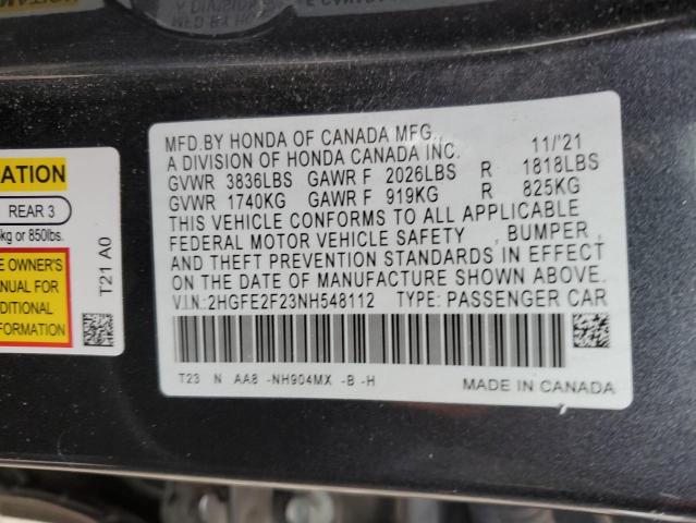2022 HONDA CIVIC - 2HGFE2F23NH548112