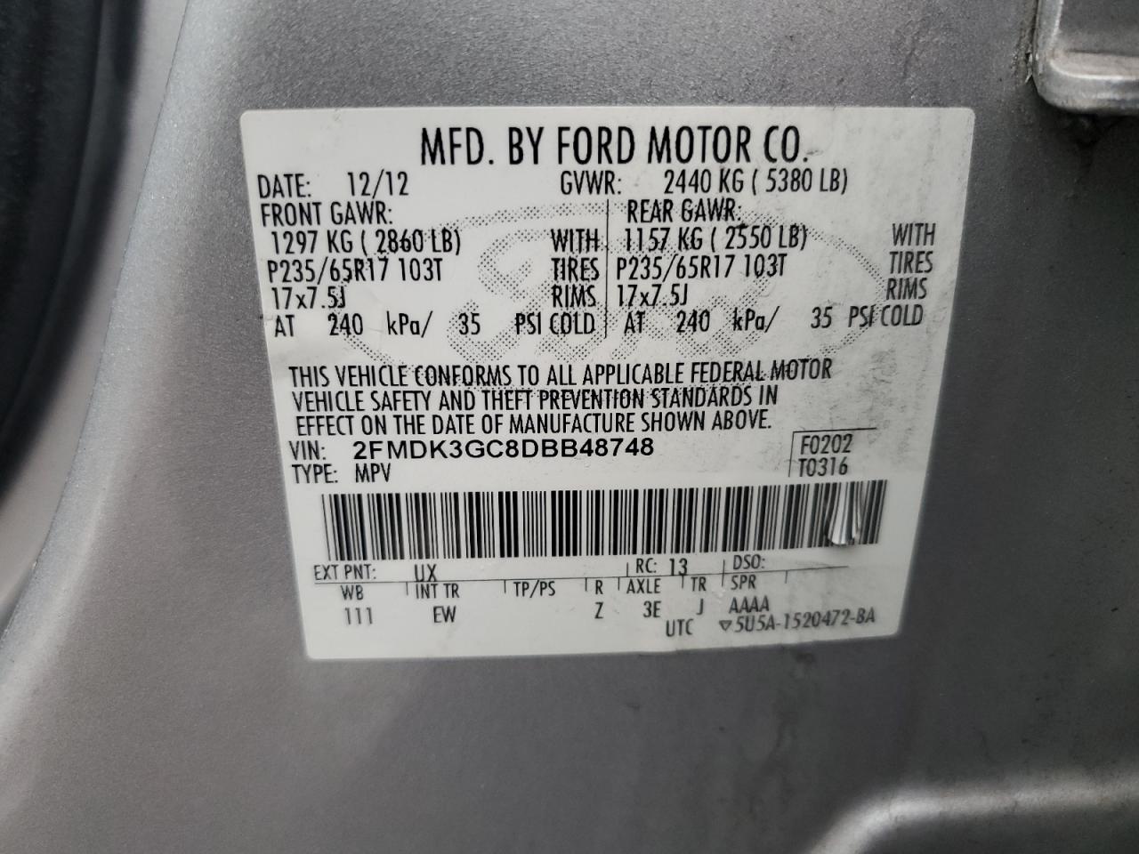 Lot #3029348698 2013 FORD EDGE SE