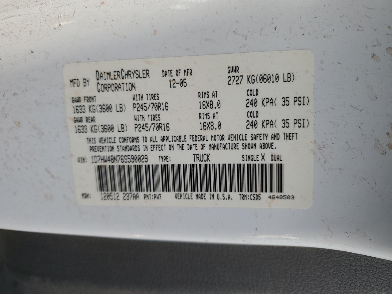 Lot #3024177850 2006 DODGE DAKOTA QUA