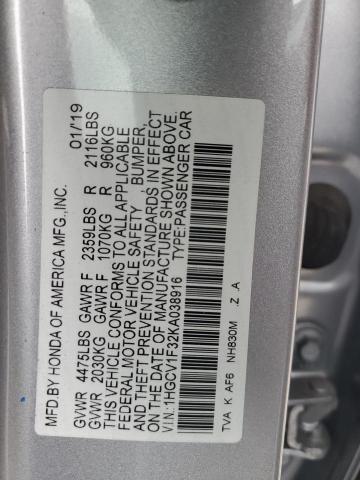 VIN 1HGCV1F32KA038916 2019 HONDA ACCORD no.12