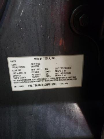 2022 TESLA MODEL Y - 7SAYGDEE9NA019181