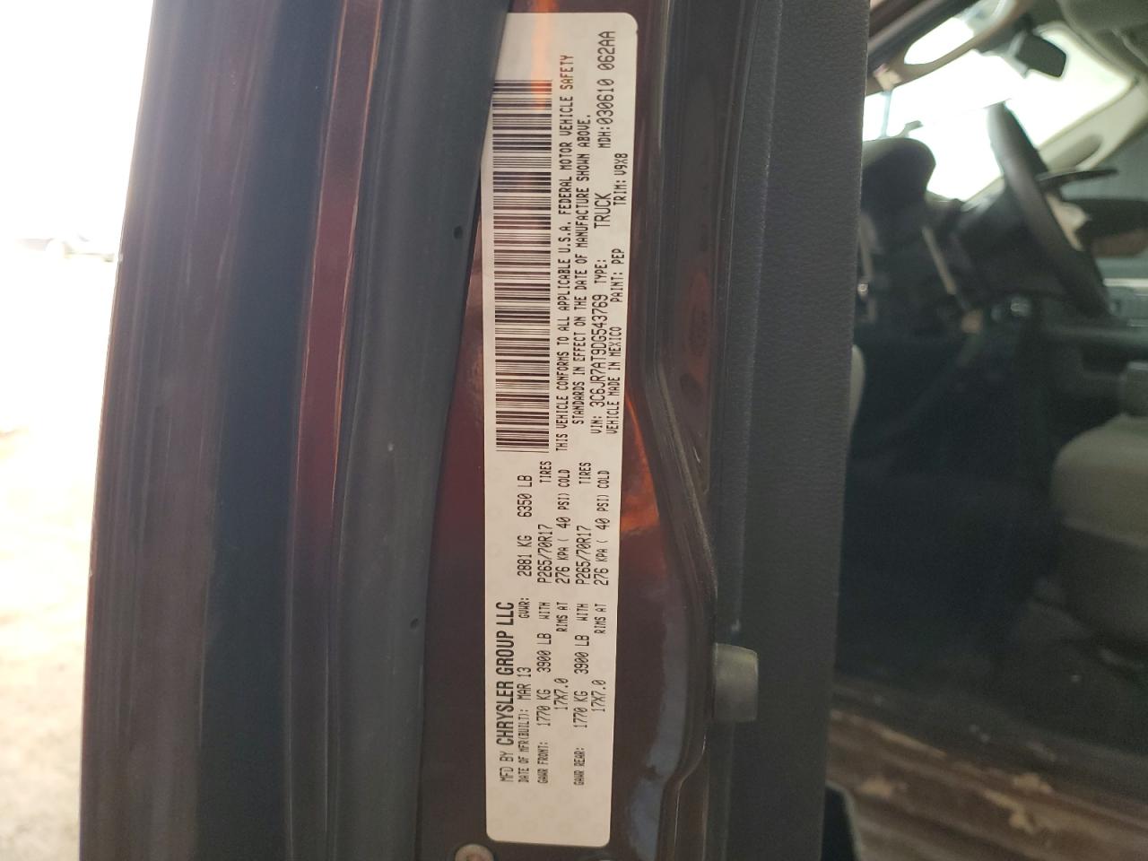 3C6JR7AT9DG543769 - 2013 RAM 1500 - #82373124