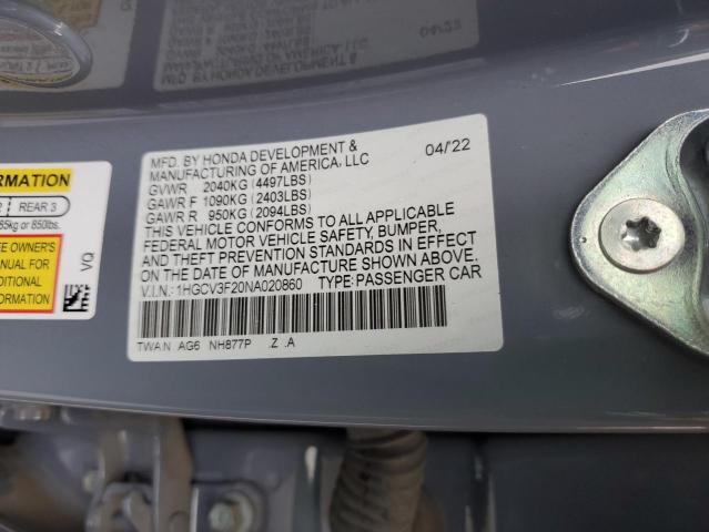 VIN 1HGCV3F20NA020860 2022 HONDA ACCORD no.12