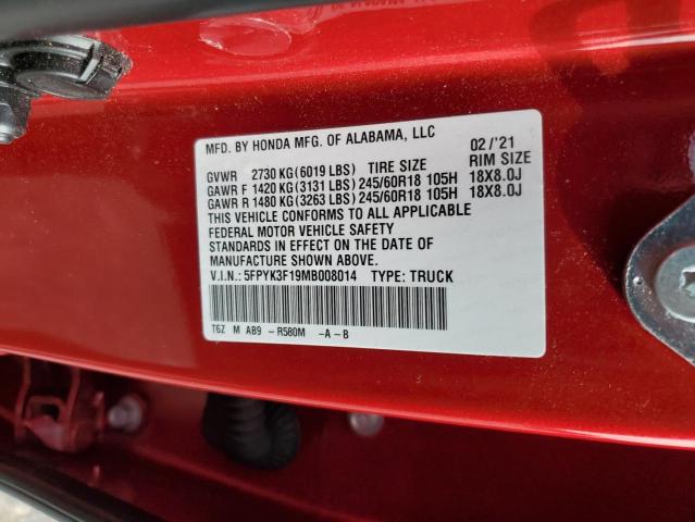 2021 HONDA RIDGELINE - 5FPYK3F19MB008014