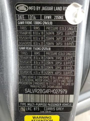 2015 LAND ROVER RANGE ROVE - SALVR2BG4FH027979