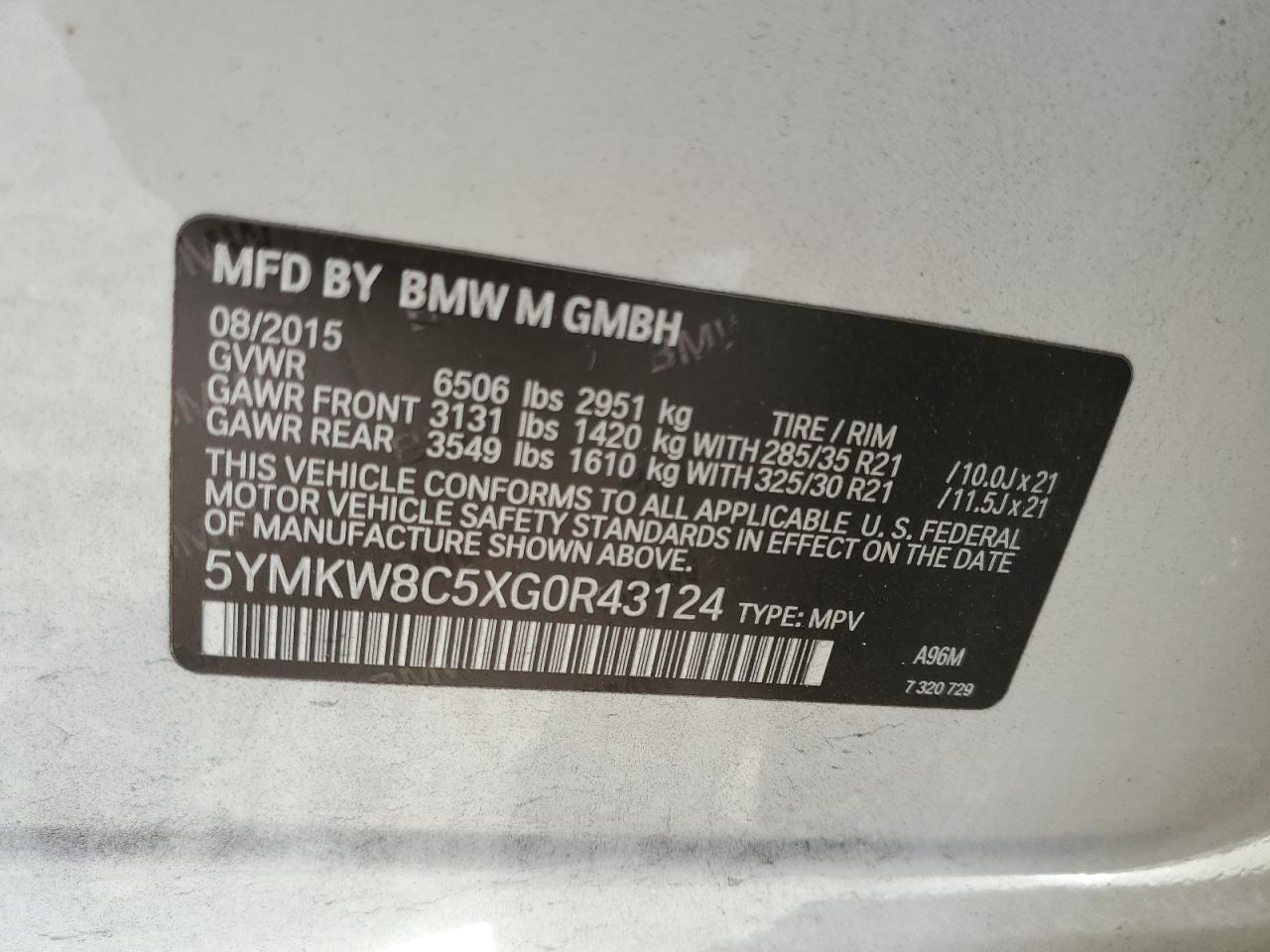 Lot #3029398689 2016 BMW X6 M