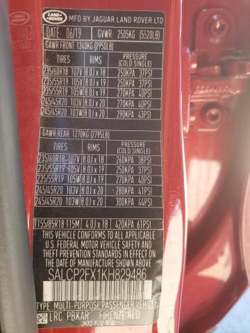 2019 LAND ROVER DISCOVERY - SALCP2FX1KH829486
