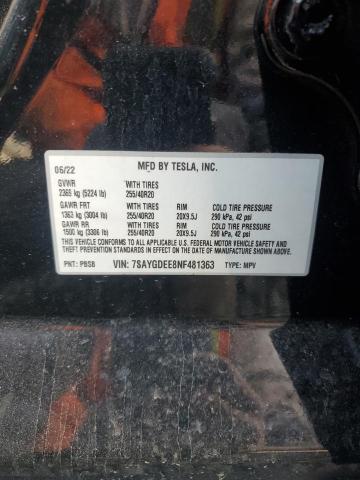 VIN 7SAYGDEE8NF481363 2022 TESLA MODEL Y no.13