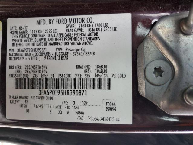 2017 FORD FUSION SE - 3FA6P0T95HR390871