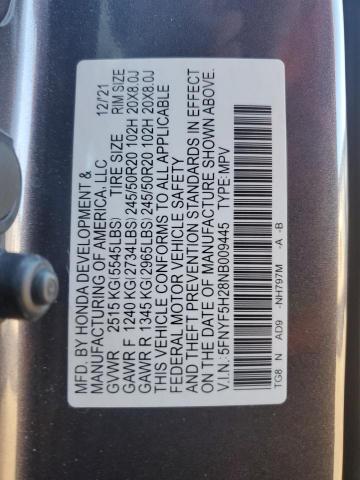 2022 HONDA PILOT SE 5FNYF5H28NB009445