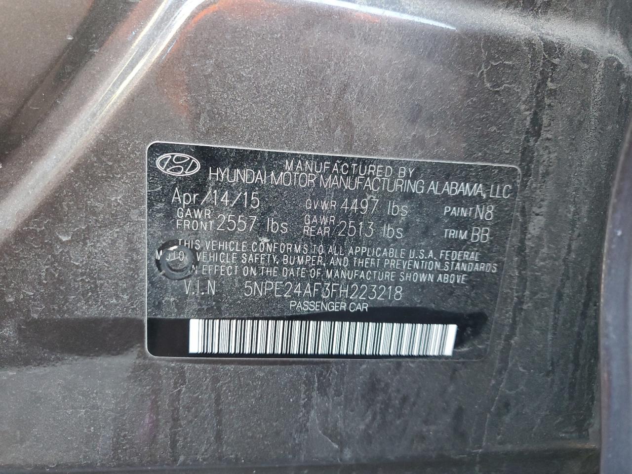 Lot #3024134870 2015 HYUNDAI SONATA SE