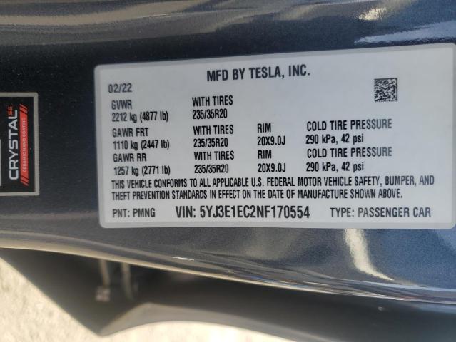 2022 TESLA MODEL 3 5YJ3E1EC2NF170554