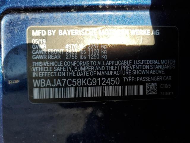 VIN WBAJA7C58KG912450 2019 BMW 5 SERIES no.12