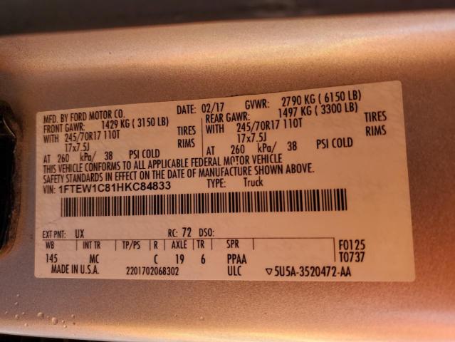 2017 FORD F150 SUPER - 1FTEW1C81HKC84833
