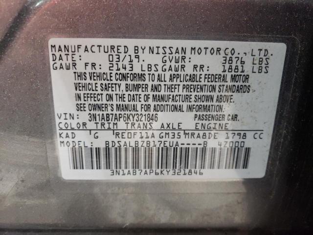 VIN 3N1AB7AP6KY321846 2019 NISSAN SENTRA no.12