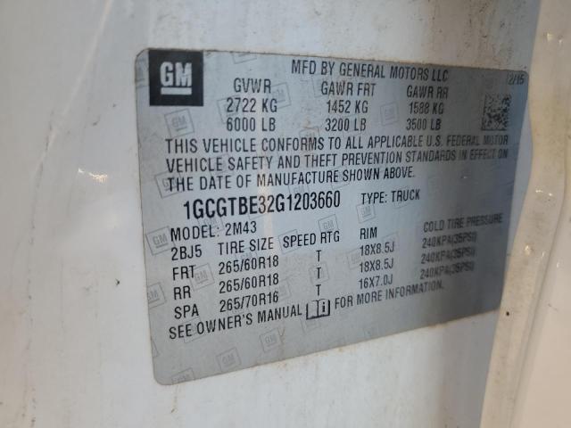 2016 CHEVROLET COLORADO - 1GCGTBE32G1203660