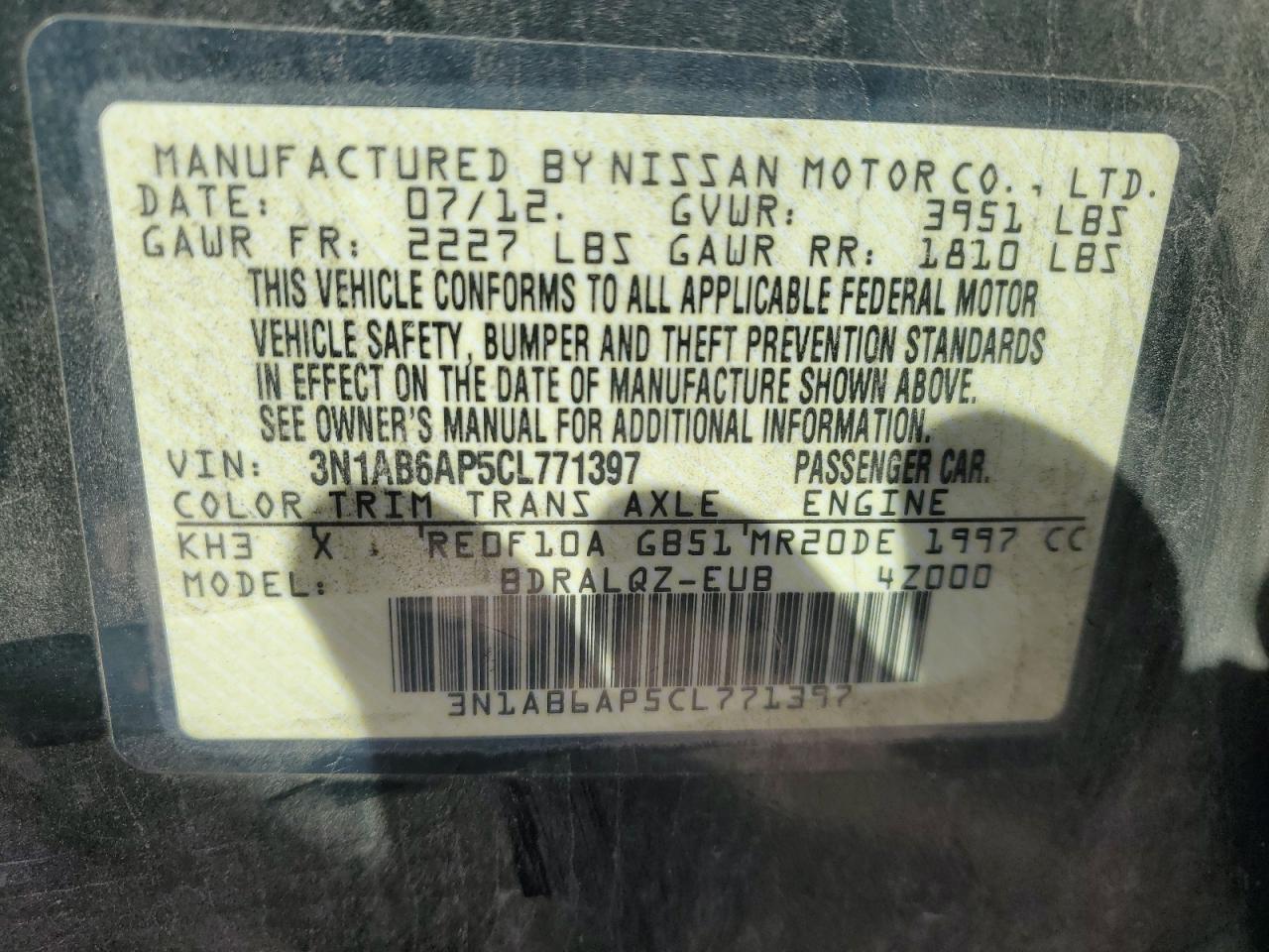 Lot #3029683074 2012 NISSAN SENTRA 2.0