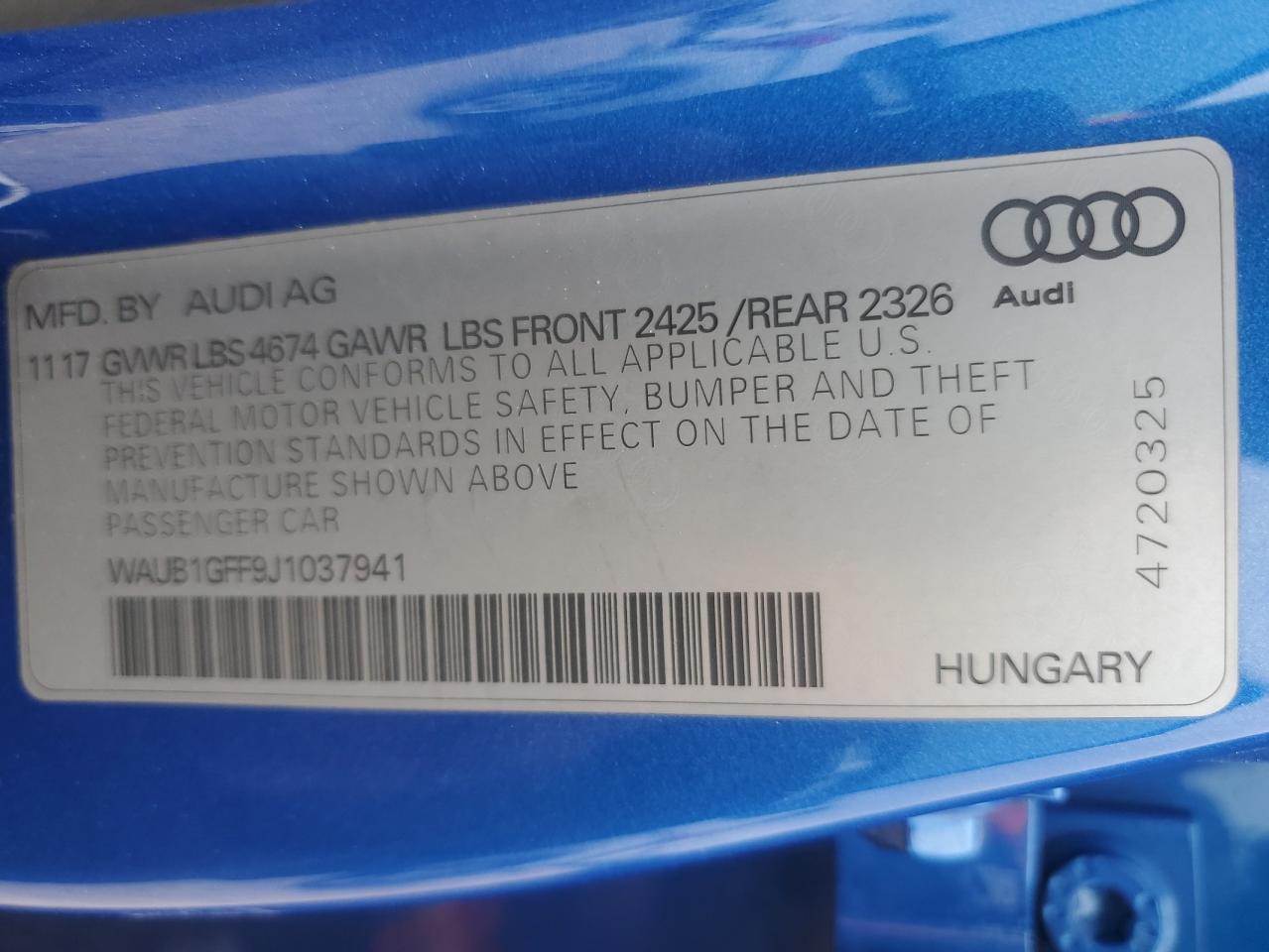 Lot #3051357678 2018 AUDI S3 PREMIUM