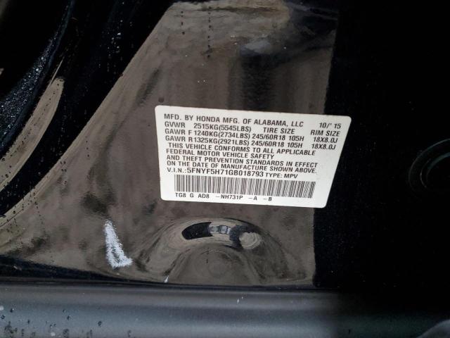 2016 HONDA PILOT EXLN - 5FNYF5H71GB018793
