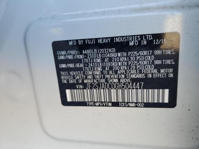 2016 SUBARU FORESTER 2 - JF2SJADC0GH504447