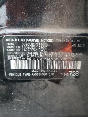 2019 MITSUBISHI MIRAGE LE ML32A5HJ1KH008017